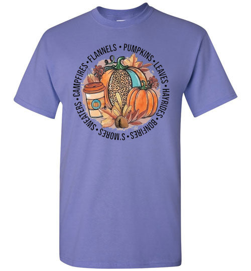 Flannels Pumpkins Leaves Campfires Sweaters Fall Graphic Tee Shirt Top