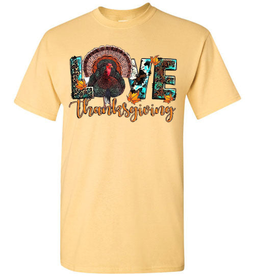 Love Thanksgiving Fall Turkey Floral Tee Shirt Top T-Shirt