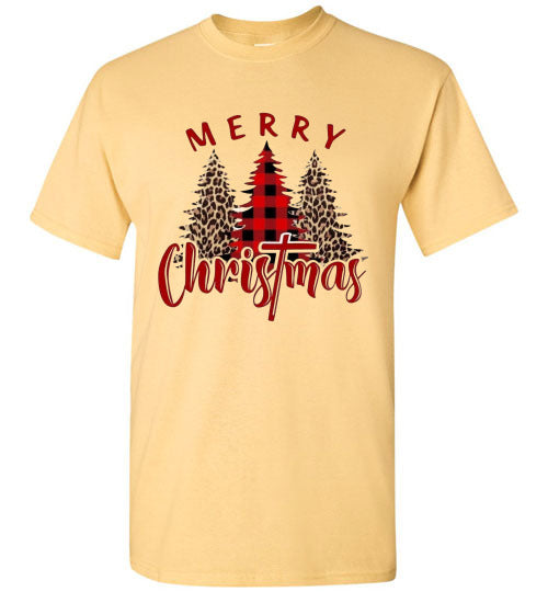 Plaid Leopard Merry Christ!as Tree Top Tee Shirt T-Shirt