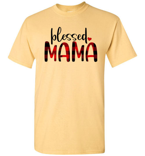 Blessed Mama Plaid Buffalo Check Lumberjack Tee Shirt Top T-Shirt