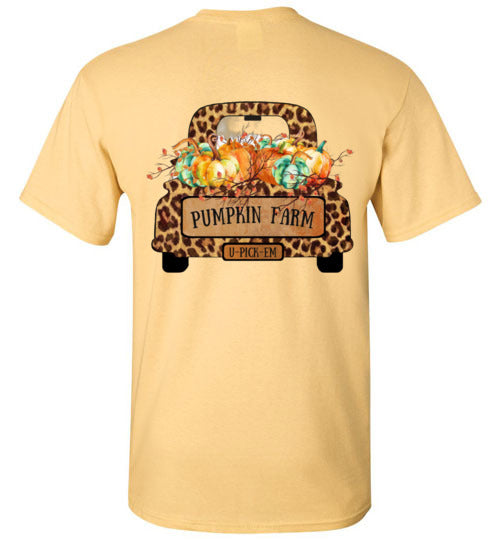 Pumpkin Farm Leopard Print Truck Graphic Tee Shirt Top T-Shirt