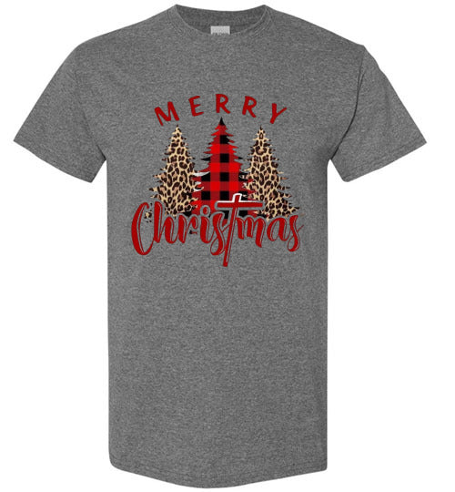 Plaid Leopard Merry Christ!as Tree Top Tee Shirt T-Shirt