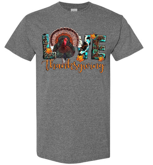 Love Thanksgiving Fall Turkey Floral Tee Shirt Top T-Shirt