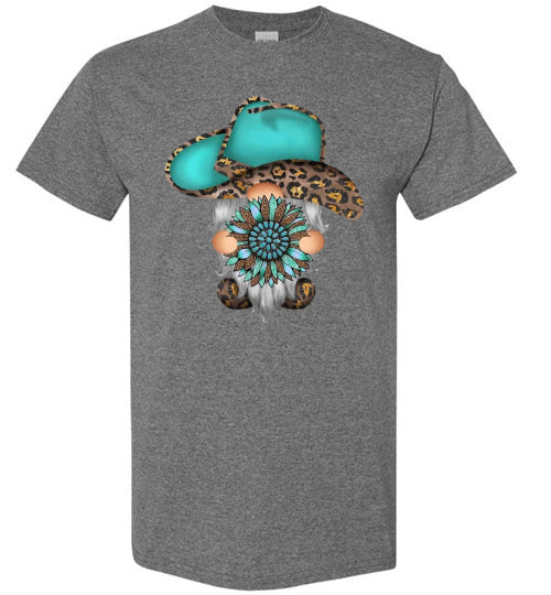 Gnome Leopard Cowboy Hat Graphic Tee Shirt top