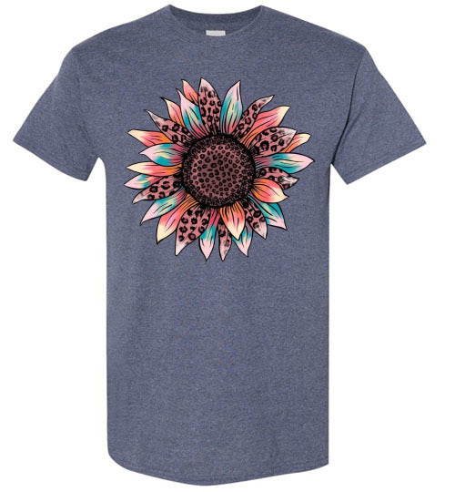 Leopard Sunflower Floral Print Tee Shirt Top