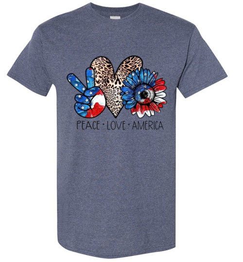Peace Love America Patriotic American Fourth Of July Graphic Tee Shirt Top