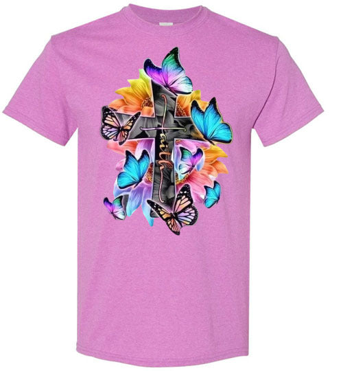 Faith Cross Butterfly Tee Shirt Top T-Shirt