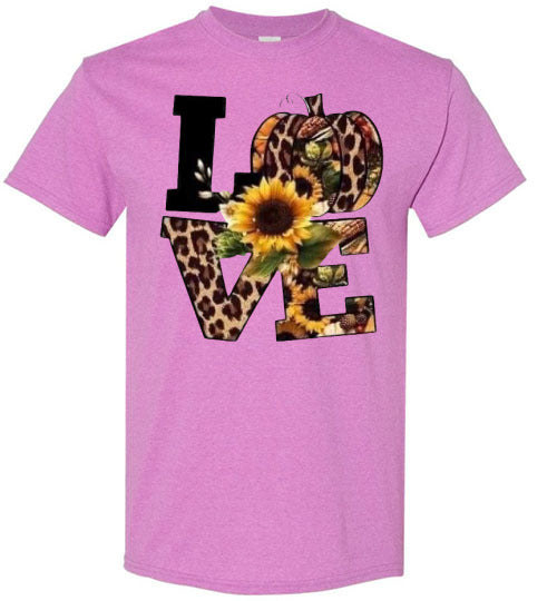 Leopard Pumpkin Love Fall Sunflower Tee Shirt Top T-Shirt