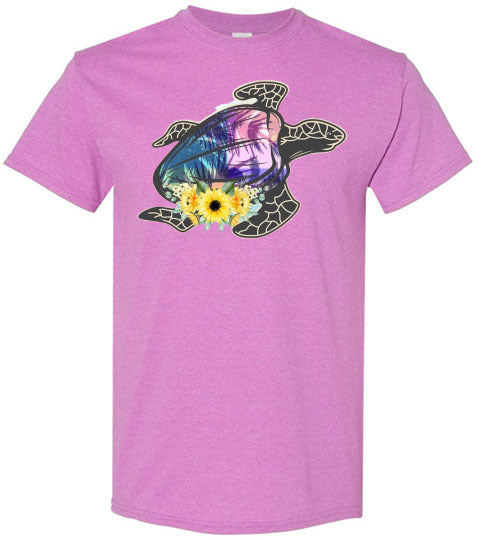 Sea Turtle With Flowers Graphic Tee Shirt Top