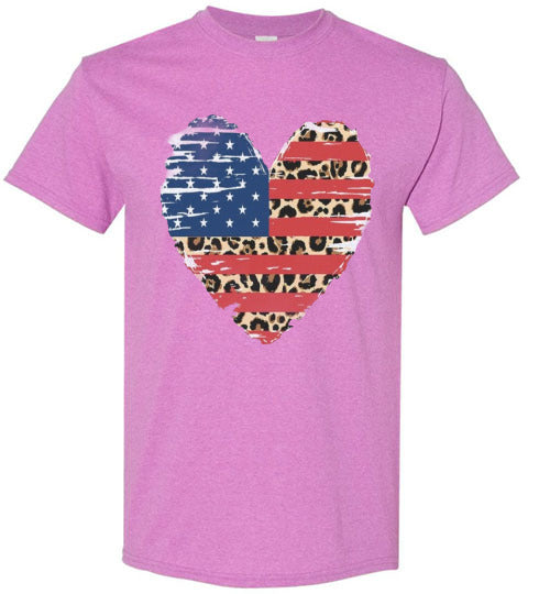 Americana Leopard Heart Tee Shirt Top