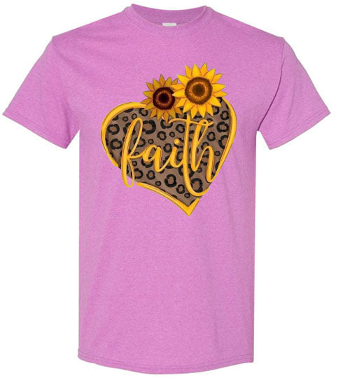 Sunflower Heart Leopard Christian Faith Tee Shirt Top T-Shirt