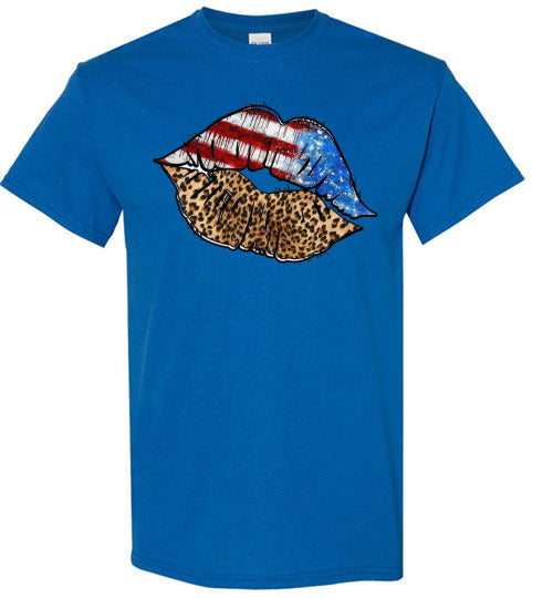 Patriotic USA American Lips Graphic Tee Shirt Top