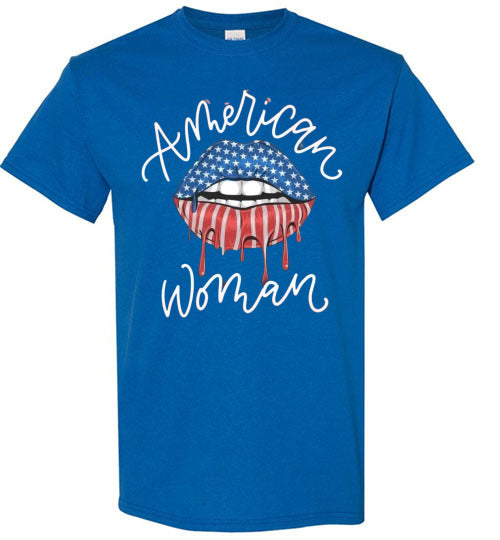 American Woman Lips Patriotic USA Tee Shirt Graphic Top