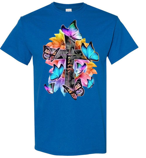 Faith Cross Butterfly Tee Shirt Top T-Shirt
