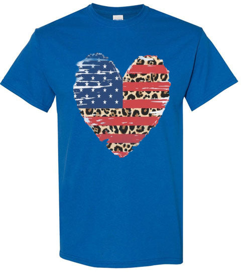 Americana Leopard Heart Tee Shirt Top