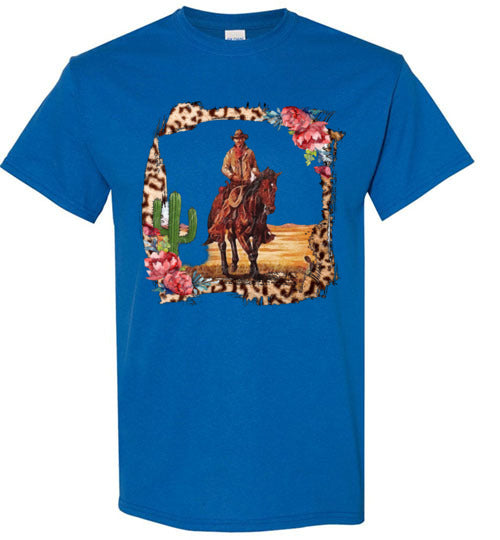 Leopard cowboy horse graphic t-shirt top tee