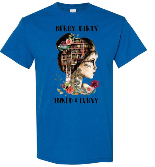 Nerdy Dirty Inked and Curvy Tattoo Lady Tee Shirt Top T-Shirt