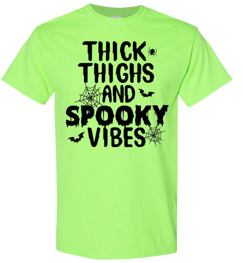 Thick Thighs and Spooky Vibes Halloween Graphic Tee Shirt Top