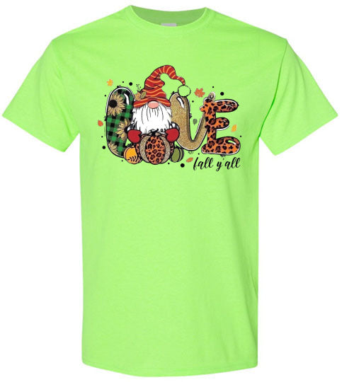 Love Fall Ya'll Gnome Autumn Graphic Tee Shirt top