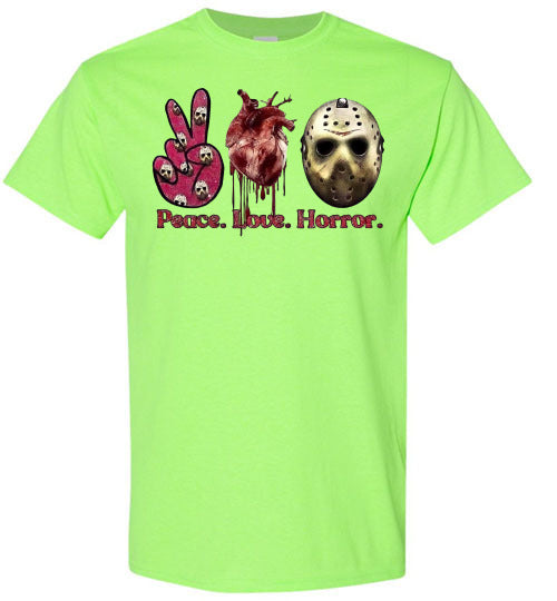 Peace Love Horror Halloween Tee Shirt Top T-Shirt