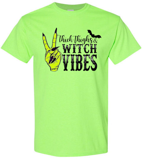 Thick Thighs Witch Vibes Halloween Graphic Tee Shirt Top