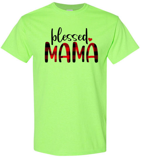 Blessed Mama Plaid Buffalo Check Lumberjack Tee Shirt Top T-Shirt