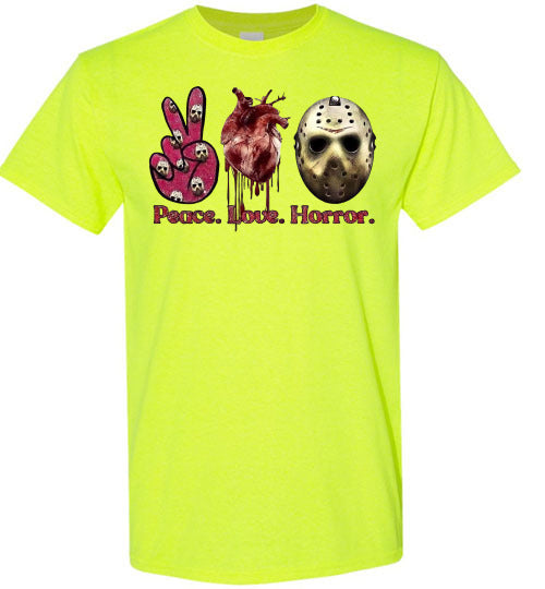Peace Love Horror Halloween Tee Shirt Top T-Shirt