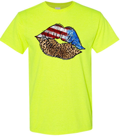 Patriotic USA American Lips Graphic Tee Shirt Top