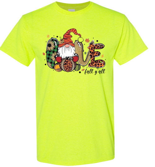 Love Fall Ya'll Gnome Autumn Graphic Tee Shirt top