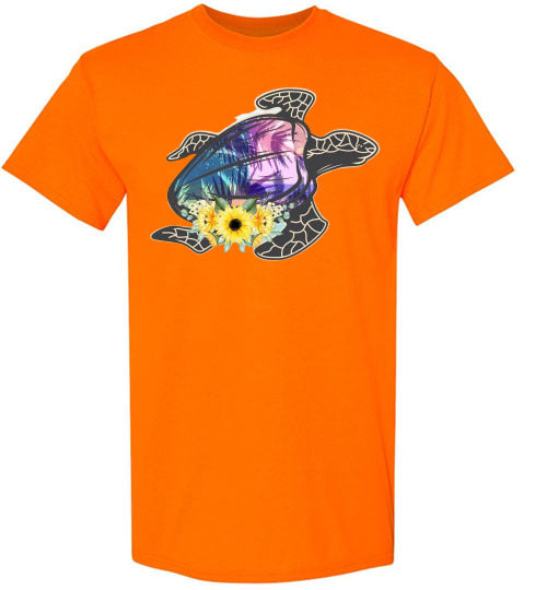 Sea Turtle With Flowers Graphic Tee Shirt Top
