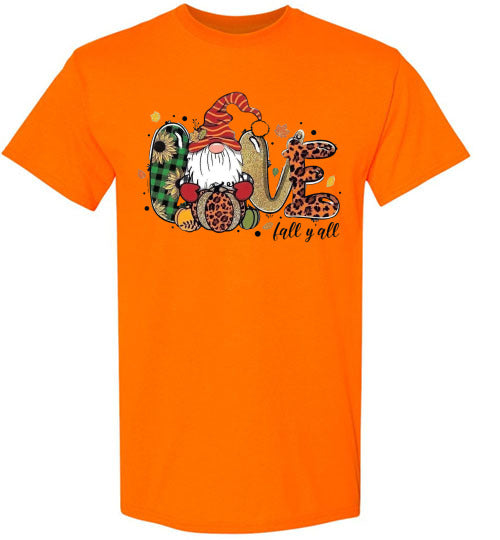 Love Fall Ya'll Gnome Autumn Graphic Tee Shirt top