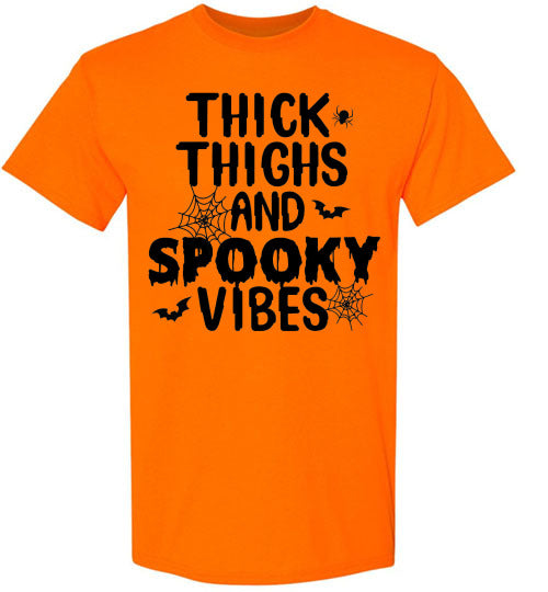 Thick Thighs and Spooky Vibes Halloween Graphic Tee Shirt Top
