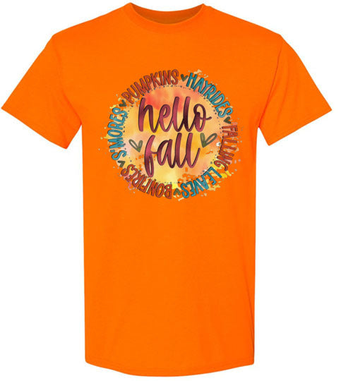 Hello Fall Autumn Graphic Tee Shirt Top