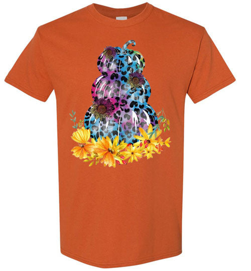 Triple Stacked Leopard Pumpkins Fall Autumn Tee Shirt Top