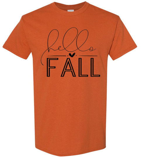 Hello Fall Autumn Graphic Tee Shirt Top