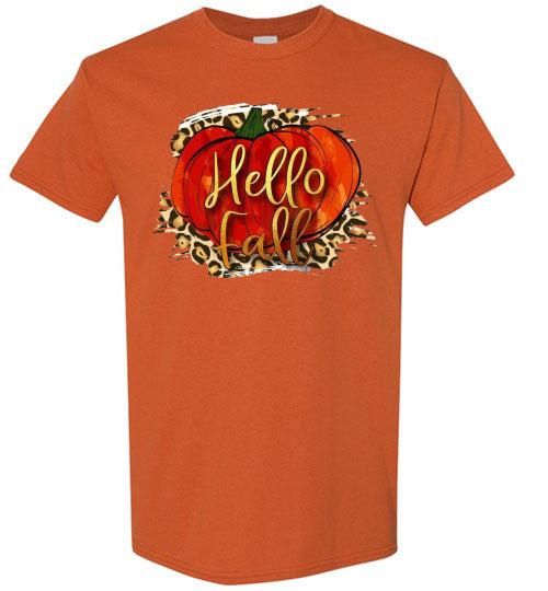 Hello Fall Autumn Pumpkin Graphic Tee Shirt Top