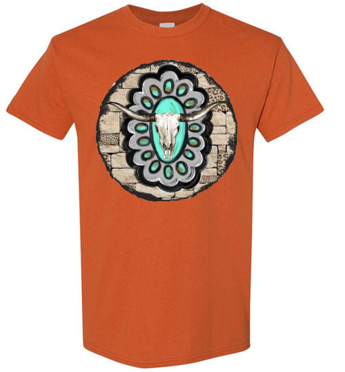 Southwestern Aztec Cow Bull Head Graphic Tee Shirt Top