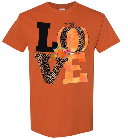 Love Leopard Pumpkin Fall Tee Shirt T-Shirt