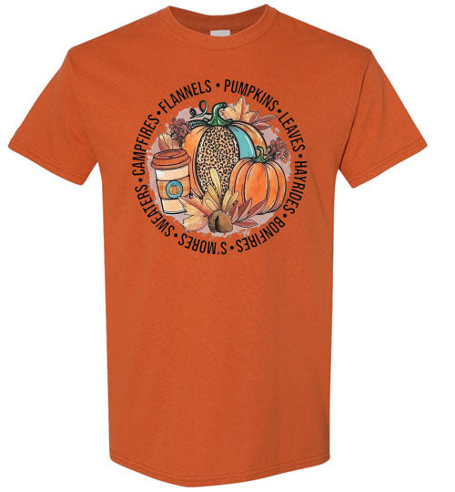 Flannels Pumpkins Leaves Campfires Sweaters Fall Graphic Tee Shirt Top
