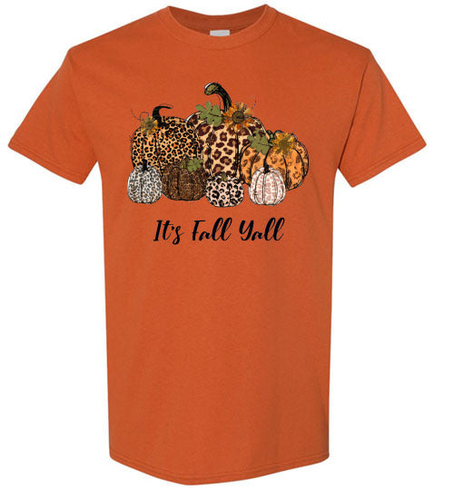 It's Fall Ya'll Leopard Pumpkin Graphic Tee Shirt Top