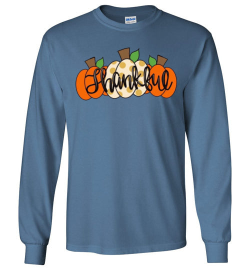 Thankful Pumpkins Long Sleeve Graphic Tee Shirt Top