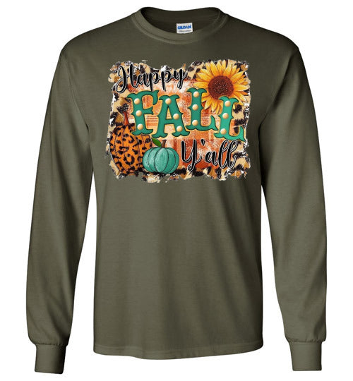 Happy Fall Y'all Long Sleeve Graphic Print Tee Shirt Top