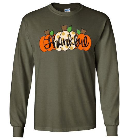 Thankful Pumpkins Long Sleeve Graphic Tee Shirt Top