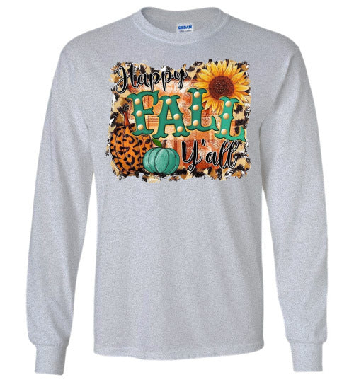 Happy Fall Y'all Long Sleeve Graphic Print Tee Shirt Top