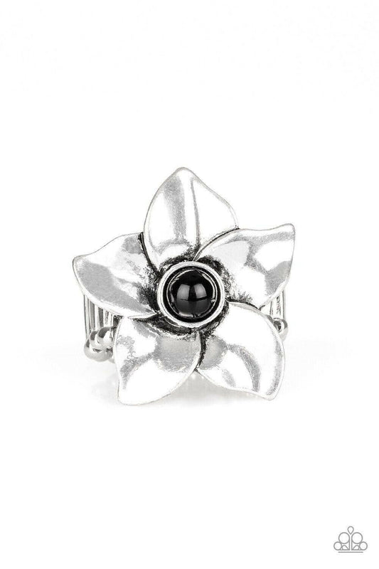 Ask For Flowers - Black Stretchy Ring Paparazzi Accessories Jewelry 3261