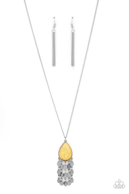 Musically Mojave - Yellow Necklace Earring Set Paparazzi Jewelry Accessories 3252