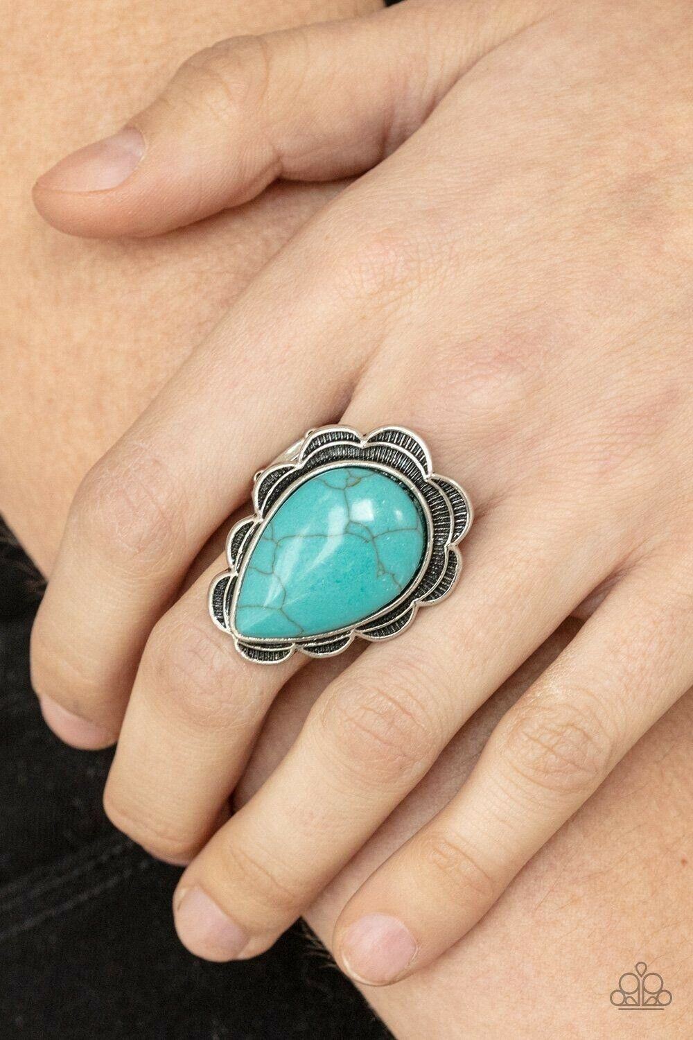 BADLANDS Romance - Blue Stretchy Ring Paparazzi Jewelry Accessories 7811