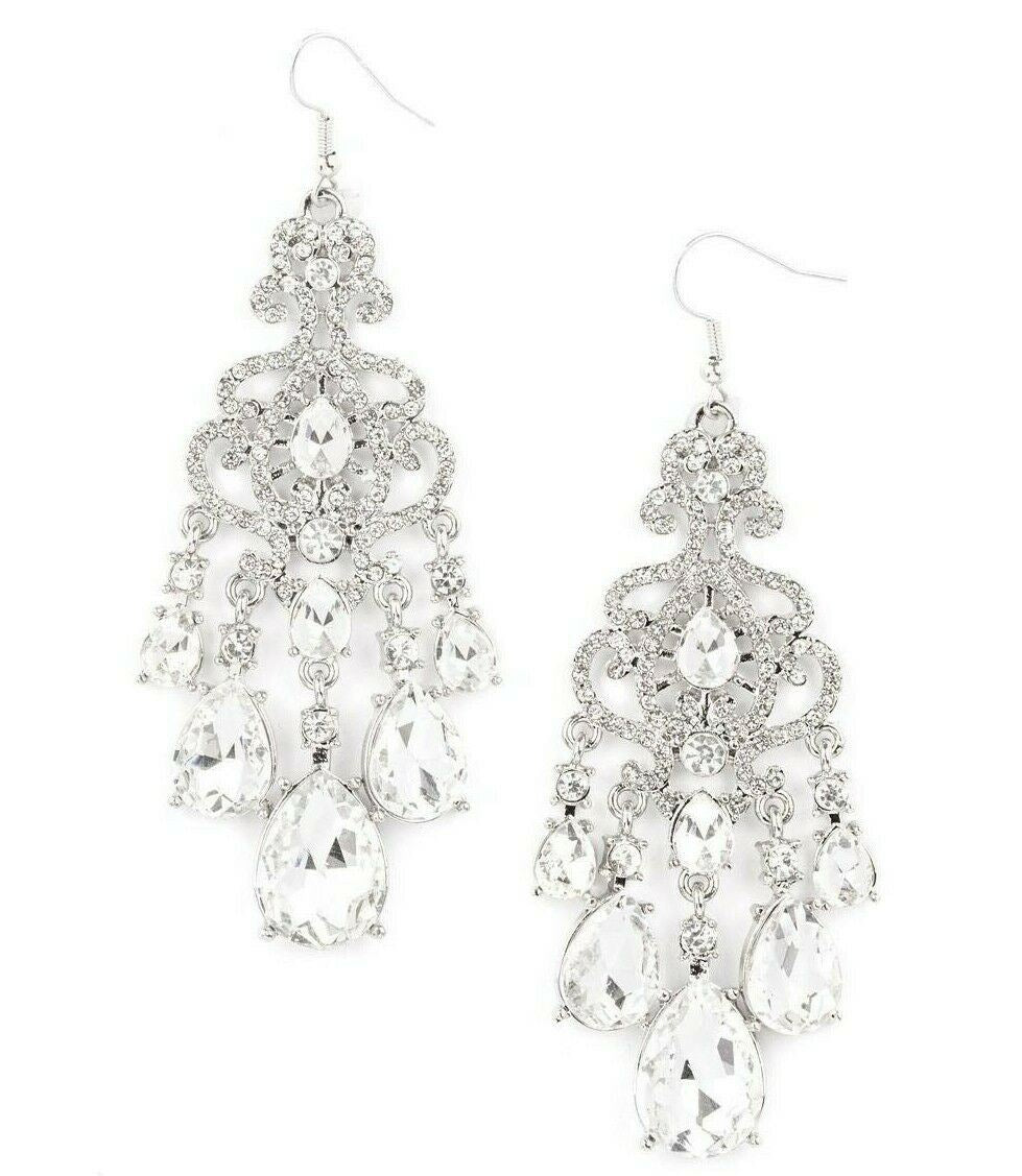 Queen Of All Things Sparkly - White Spring Collection Earrings Paparazzi Jewelry 787
