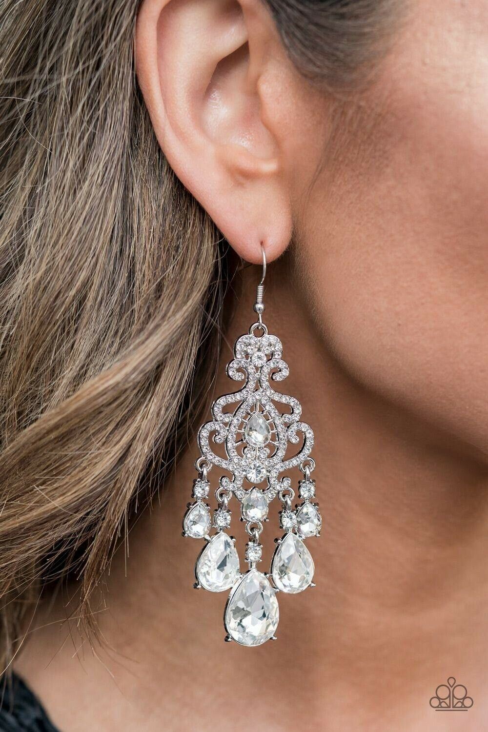 Queen Of All Things Sparkly - White Spring Collection Earrings Paparazzi Jewelry 787
