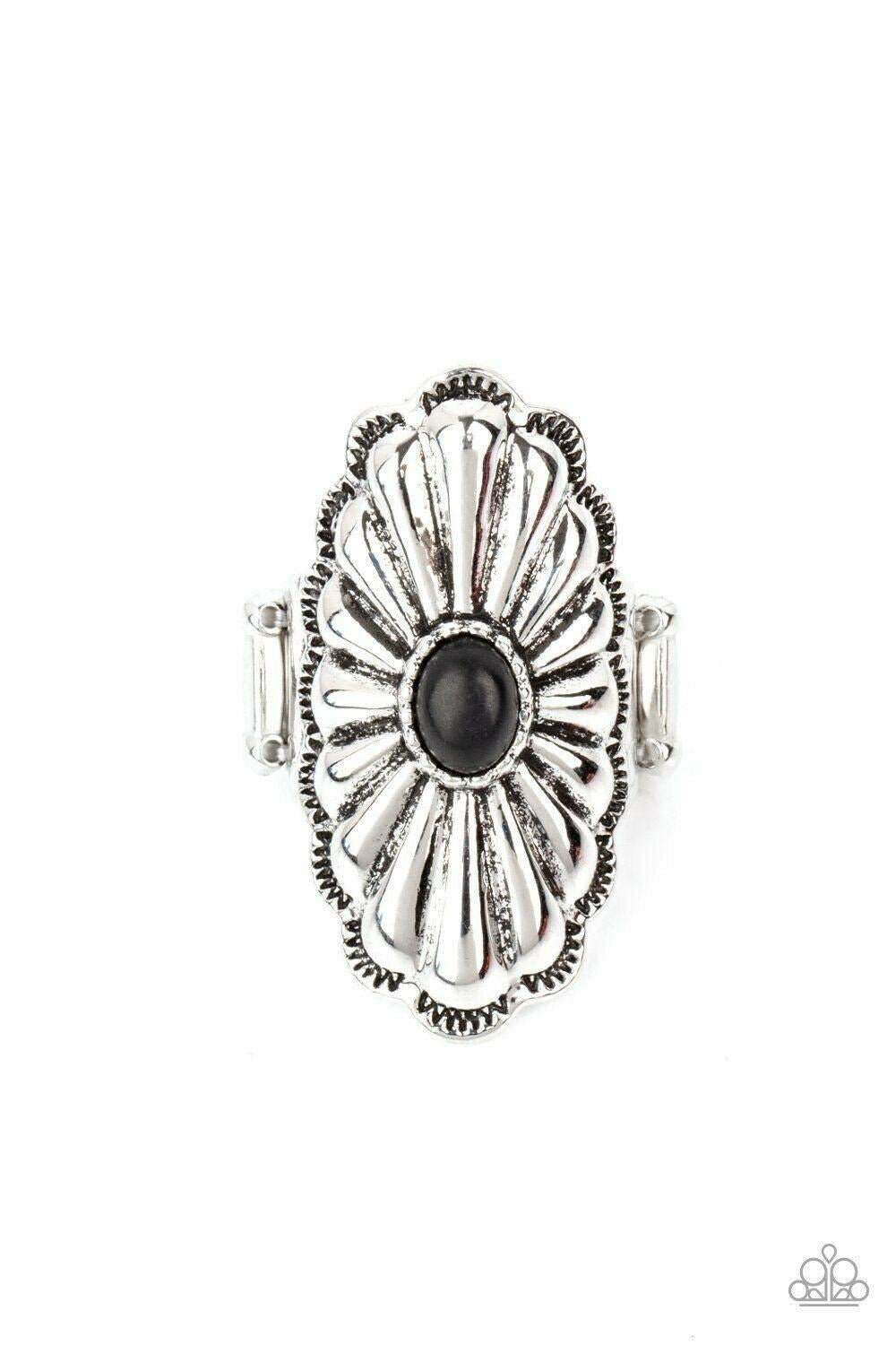 Cottage Couture - Black Silver Stretchy Ring Paparazzi Jewelry Accessories 7808
